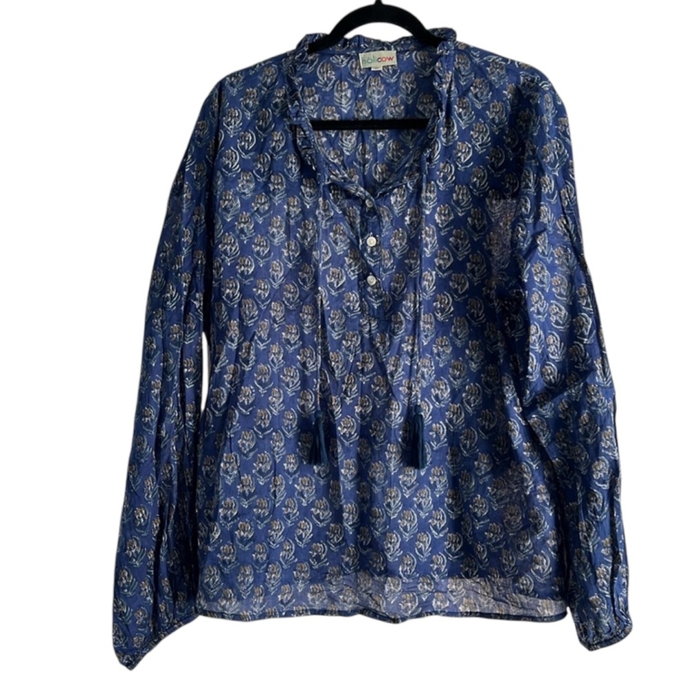 Holicow Peasant Blouse with Tassels Womens Size 1X Feminine Romantic Boho EUC